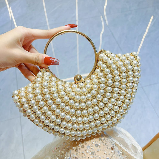 Sac bandoulière perlé style classique à motif diamant élégant